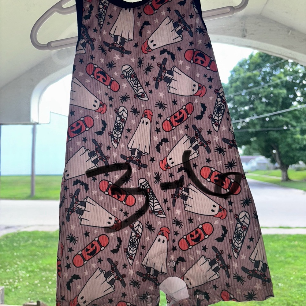 Boutique Ghost and Skateboard Halloween Print Sleeveless Romper